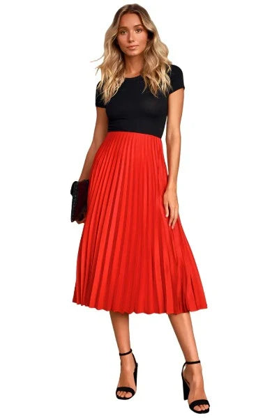 Pleated Silk Chic Long Skirt With Elastic Waist