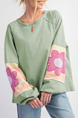 DUNE Flower Patchwork Exposed Seam Raglan Sleeve Top