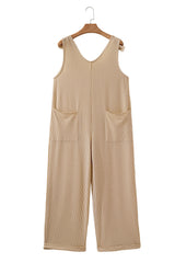 Parchment Pockets Oversized Ribbed Wide Leg Jumpsuit