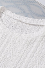 White Eyelet Embroidery Scalloped Short Sleeve Blouse