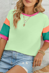 Light Blue Color Block Sleeve Round Neck Oversize Top