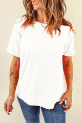 Red Solid Color Basic Crew Neck Plain Tee