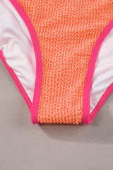 Orange Color Block Textured High Waist Sexy Bikini Set