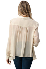 Mesh Blouse Shirt Top With Beaded Jewel Trim