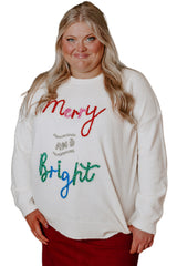 White Tinsel Merry AND Bright Plus Size Christmas Sweater