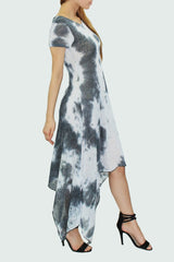 Short sleeve tie dye print dress Black