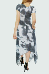 Short sleeve tie dye print dress Black