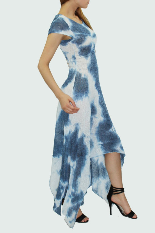 Short sleeve tie dye print dress Blue