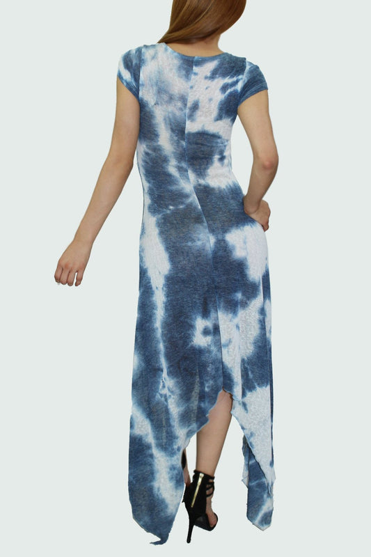 Short sleeve tie dye print dress Blue