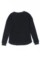 Black Crew Neck Ribbed Trim Knit Long Sleeve Top