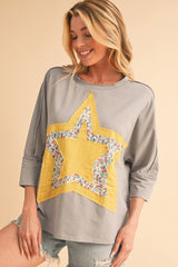 Medium Grey Floral Star Patched Exposed Seam Top