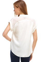 Silk Short Sleeve V Neck Blouse Top