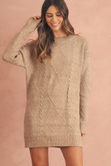 Parchment Twist Cable Knit Drop Shoulder Loose Fit Sweater Dress