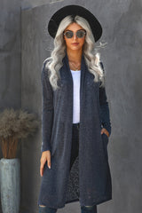 Blue Slouchy Pocketed Knit Longline Cardigan