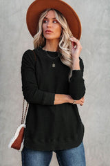 Black Crew Neck Ribbed Trim Knit Long Sleeve Top