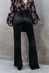 Black Satin Flare Tailored Pants