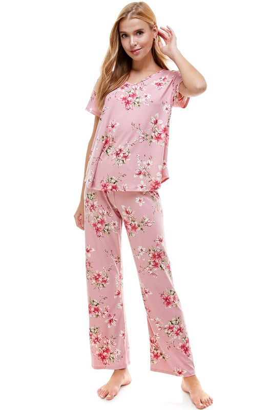 Loungewear Set for Women's Floral Print Pajama Set