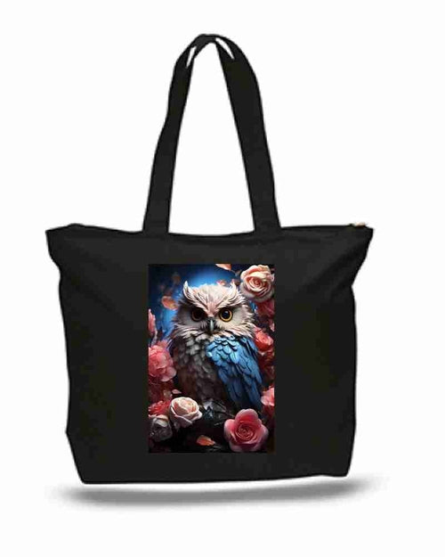 Colorful tree Owl Art New Zipper Tote Bag