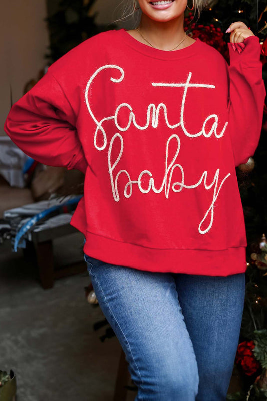 Fiery Red Tinsel Santa Baby Plus Size Christmas Sweatshirt