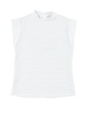 White Wavy Textured Mock Neck Cap Sleeve Top