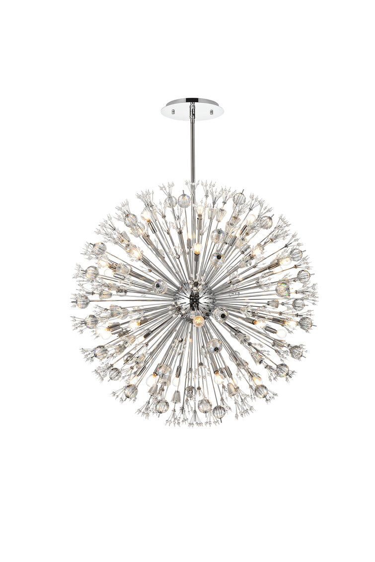 Vera 38 inch crystal starburst round pendant in chrome