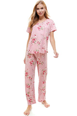 Loungewear Set for Women's Floral Print Pajama Set