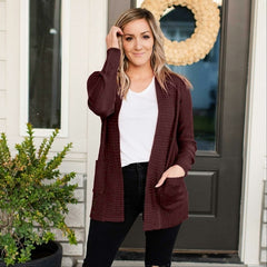 Shawl Collar Patch Pocket Long Sleeve Open Cardigan