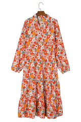 Multicolor Boho Floral Collared Long Sleeve Dress