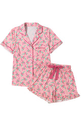 Pink Christmas Candy Cane Print Knotted Pajama Set