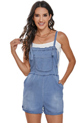 Black Denim Adjustable Knotted Straps Pocketed Romper