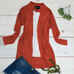 Waffle Knit Pocketed Long Sleeve Low-gauge Open Cardigan Sweater