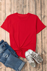 Red Solid Color Basic Crew Neck Plain Tee