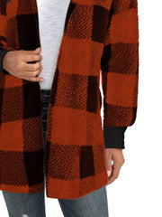 Plaid Long Sleeve Hooded Coat