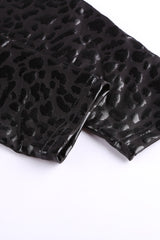 Black Casual Shiny Leopard Print Cropped Leggings