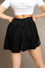 Black Velvet Smocked High Waist Shorts