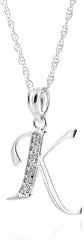 Galaxy Gold GG Initial 'K' Pendant Diamond Necklace 14K Solid White Gold Pendant Necklace with Natural Diamonds MADE IN USA High Polish Finish Rhodium Finish Handcrafted Personal