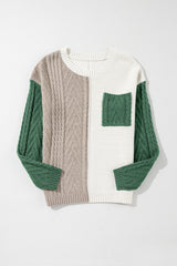 Gold Flame Colorblock Pocket Drop Shoulder Sweater