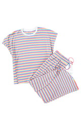 Black Stripe Rainbow Tee and Tassel Drawstring Wide Leg Pants Set