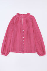 Rose Notch Neck Button Down Raglan Sleeve Lace Top