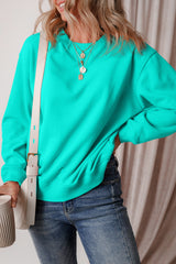 Smoke Green Solid Color Drop Shoulder Terry Sweatshirt