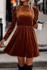 Red Dahlia Velvet Frilled Neck Gigot Sleeve Swing Dress