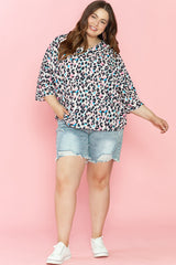 Brown Leopard Print V Neck Plus Size Batwing Top