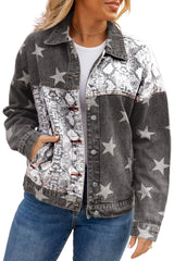 Black Star Snakeskin Printed Patchwork Denim Jacket