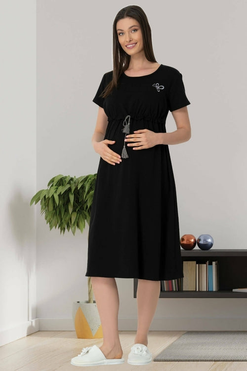 Shopymommy 5427 Breastfeeding Maternity & Nursing Nightgown Black