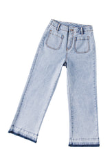 Beau Blue Acid Washed Contrast Hem Pocketed Cropped Jeans