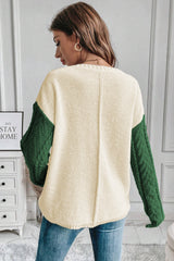 Mist Green Colorblock Plus Size Drop Shoulder Sweater