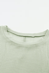 Gray Ribbed Roll-tab Sleeve Chest Pocket Oversize Top