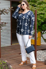 Gray Plus Size Geometric Print Exposed Seam Top