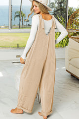 Parchment Pockets Oversized Ribbed Wide Leg Jumpsuit