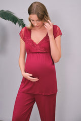 Shopymommy 5648 Flywheel Arm Lace Double Breasted Maternity & Nursing